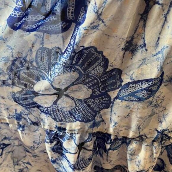 White House Black Market Blue White Clip Dot Halter BoHo Midi Dress Size 14 EUC - Picture 9 of 15